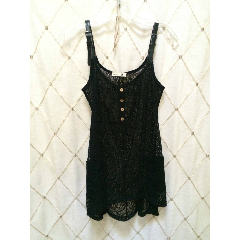 MINE Black Lace Sleeveless Tank Top Size S